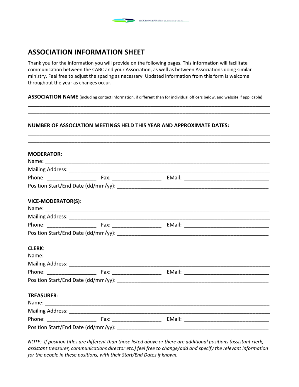 Association Information Sheet