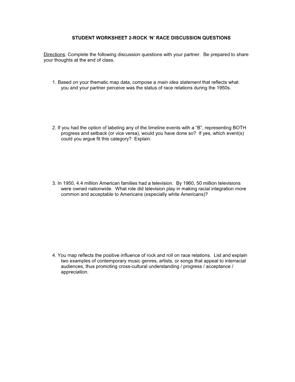 Student Worksheet 2-Rock N Race Discussion Questions