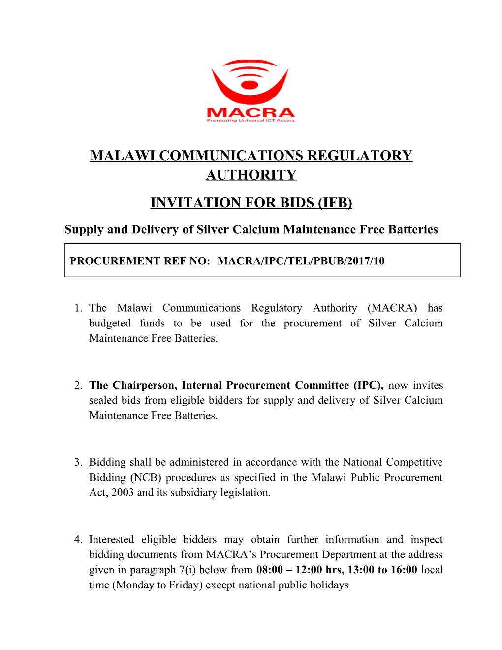 Malawi Communications Regulatory Authority s1