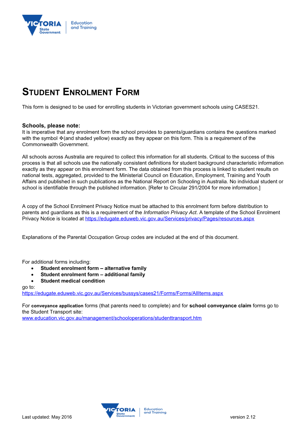 Student Enrolment Form s5