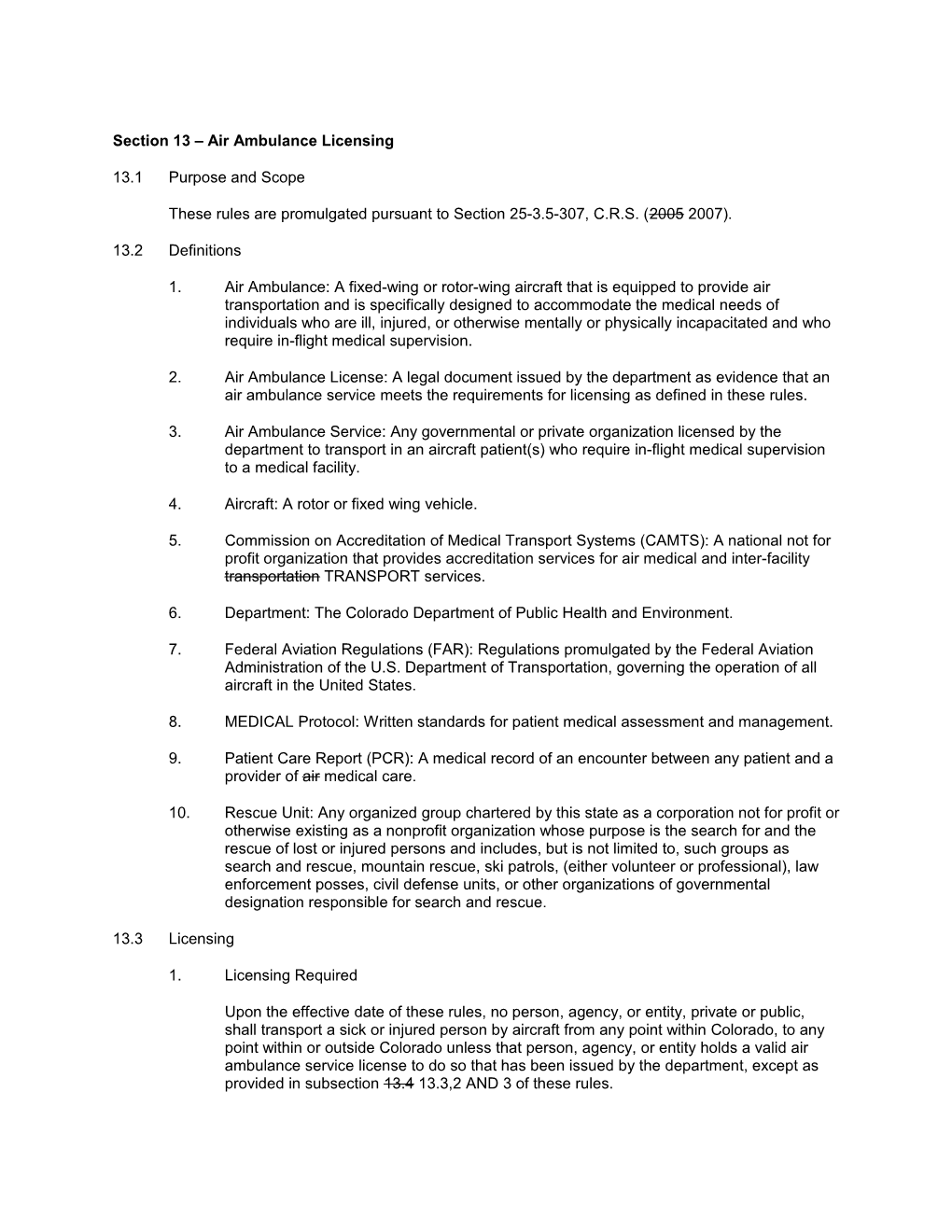 Section 13 Air Ambulance Licensing