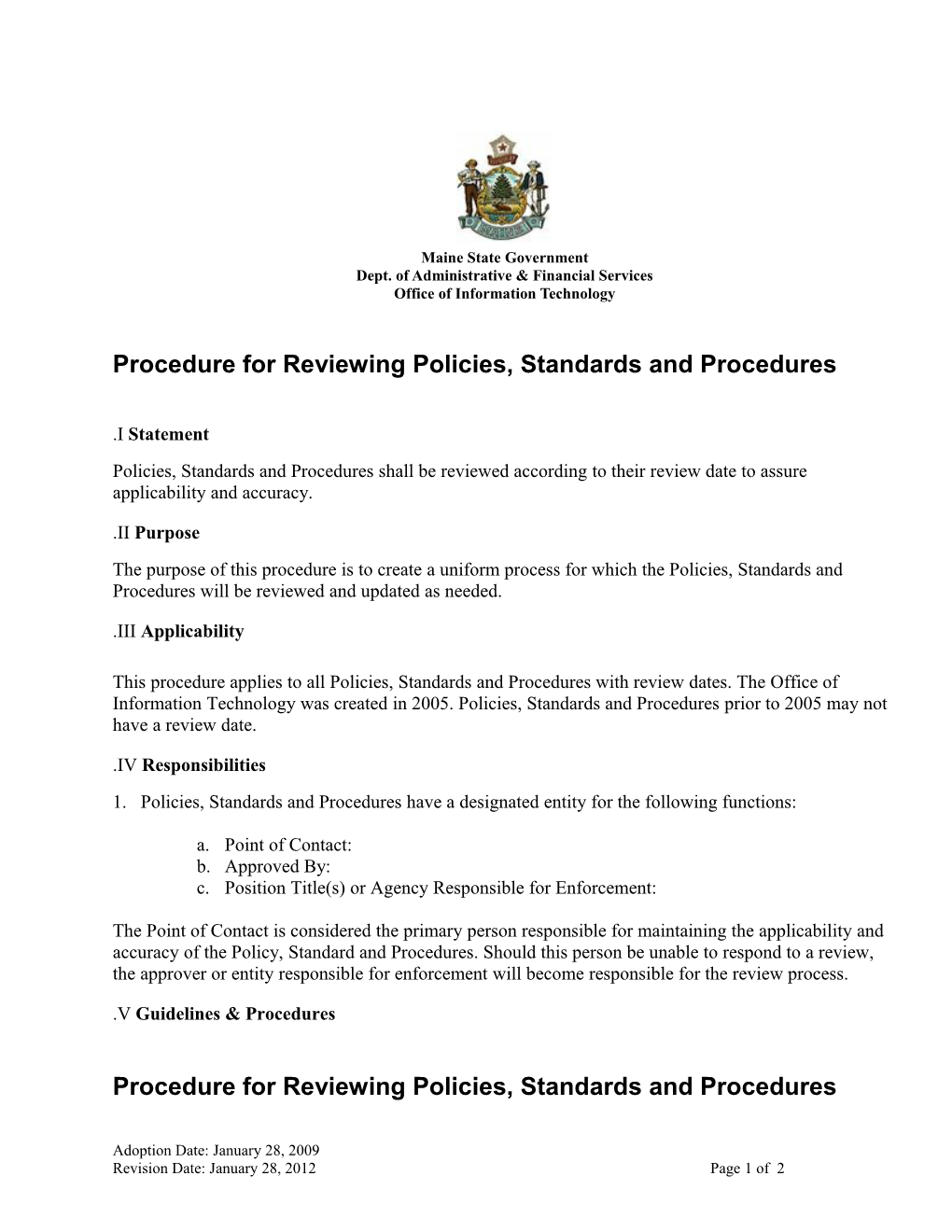 Procedure for Reviewing Policies, Standards and Procedures