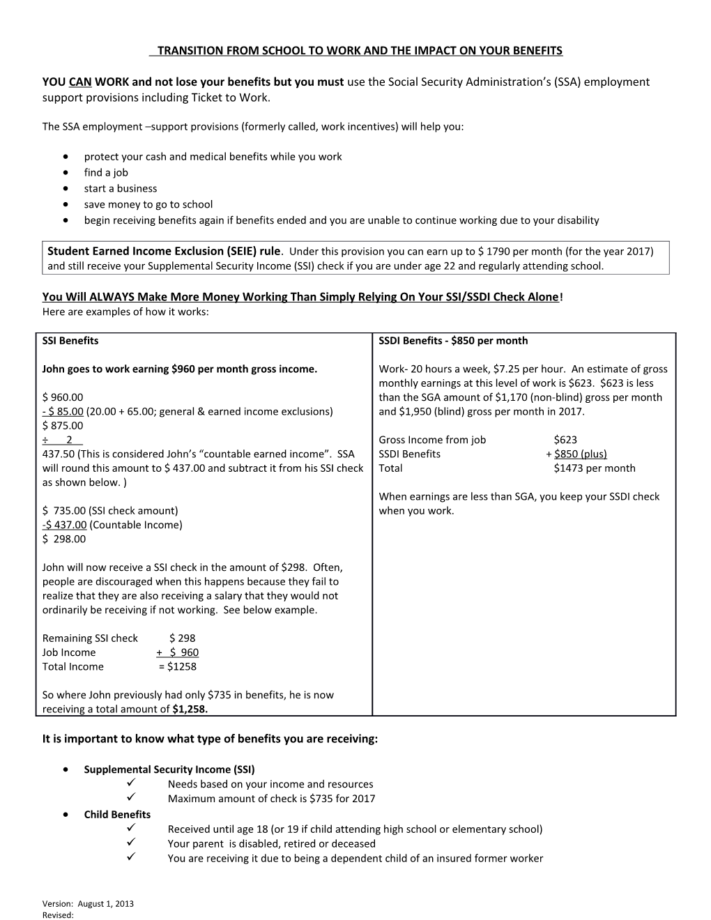 Transition from School to Workandthe Impact on Your Benefits