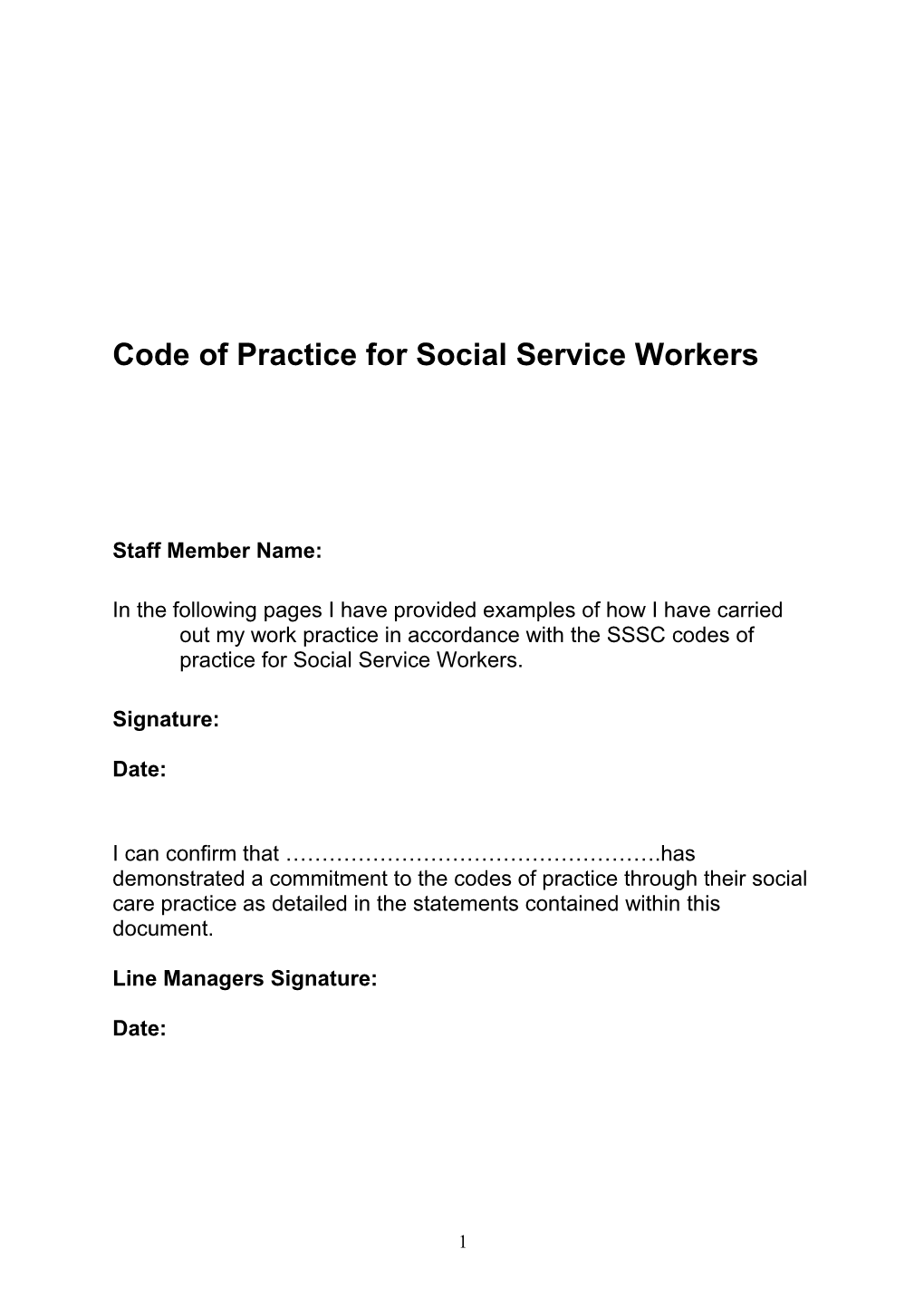 Code of Practice for Social Service Workers