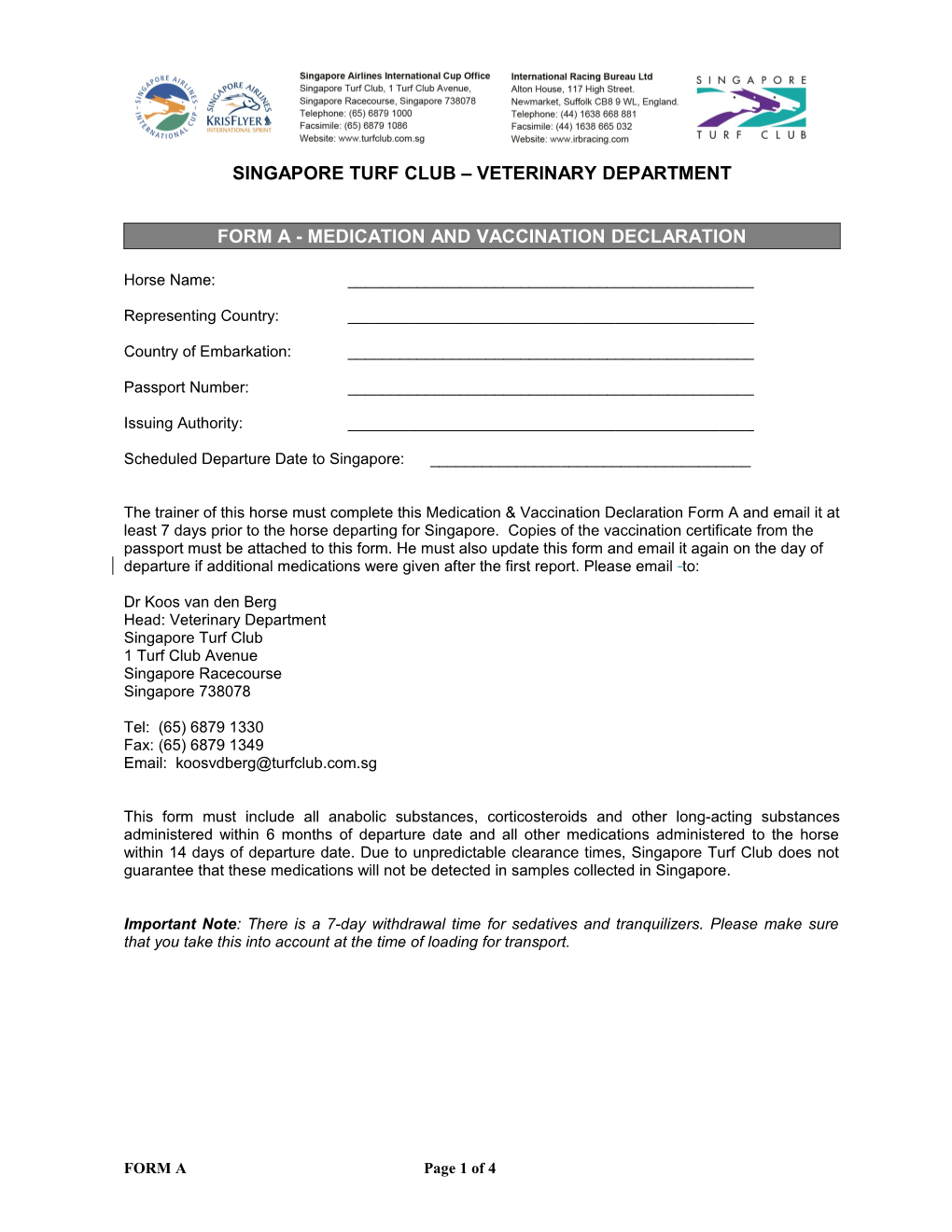 Form A: Medication and Vaccination Declaration