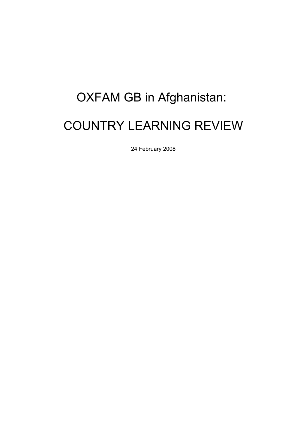 OXFAM GB in Afghanistan