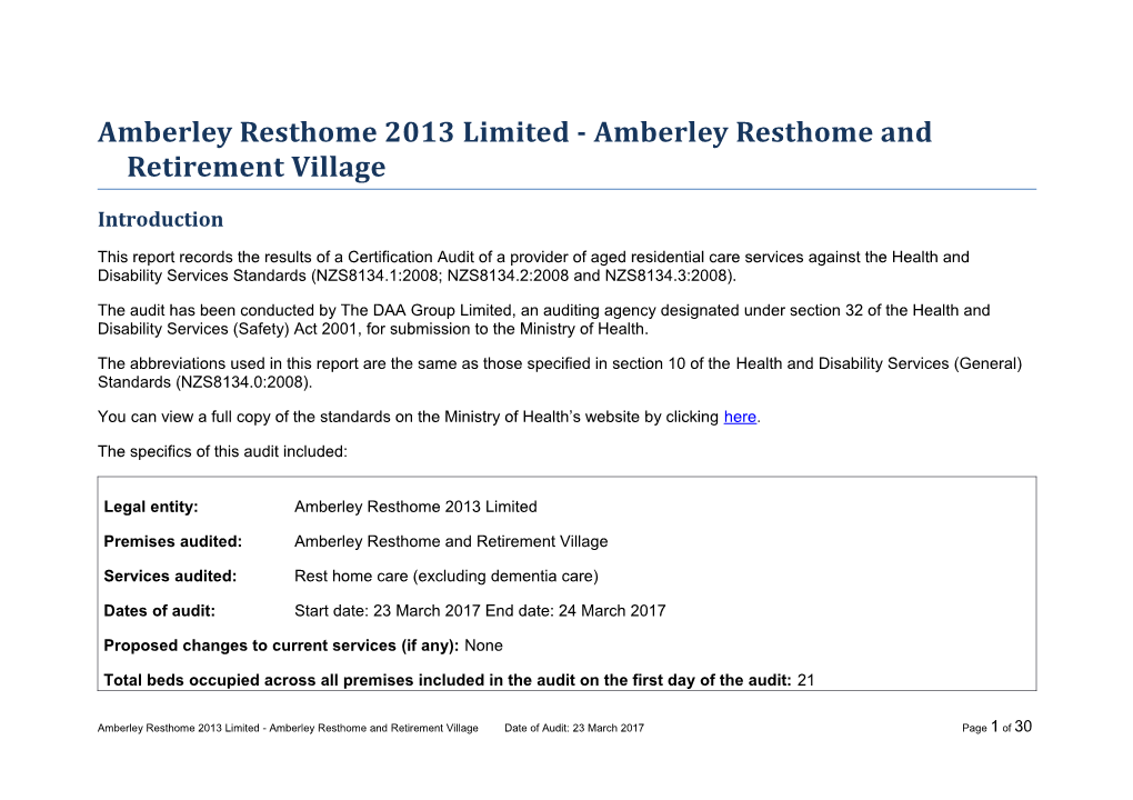 Amberley Resthome 2013 Limited - Amberley Resthome and Retirement Village
