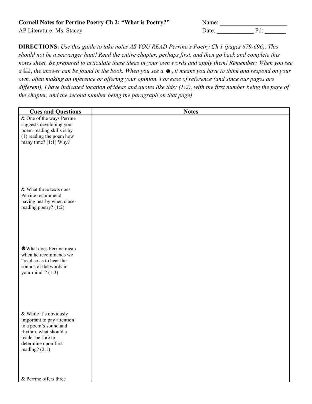 Cornell Notes for Theme
