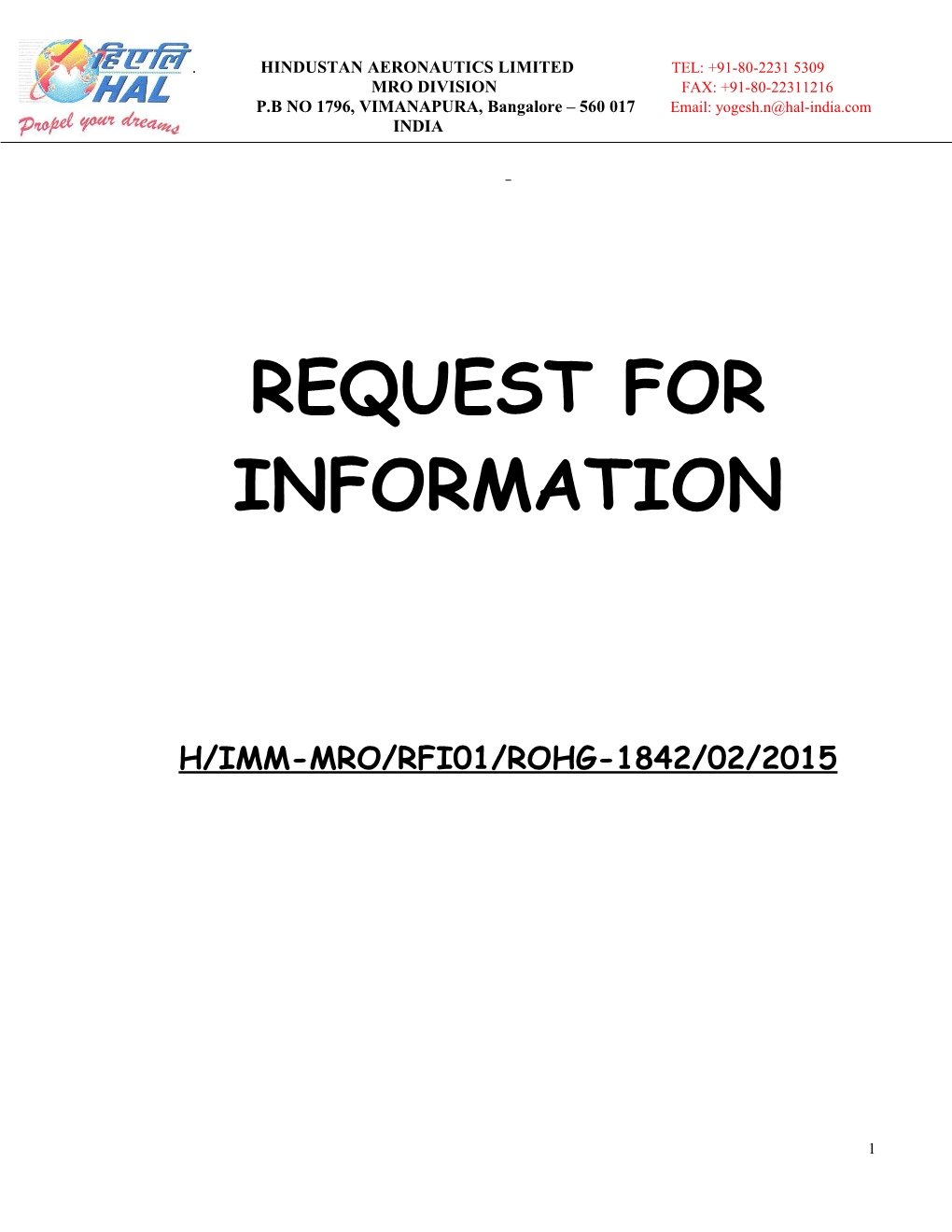 Mro Division Fax: +91-80-22311216