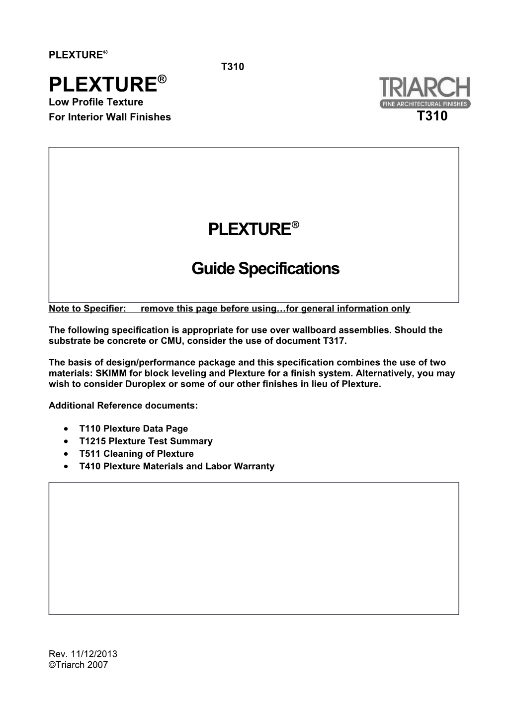 T310 Plexture Guide Specifications - Triarch