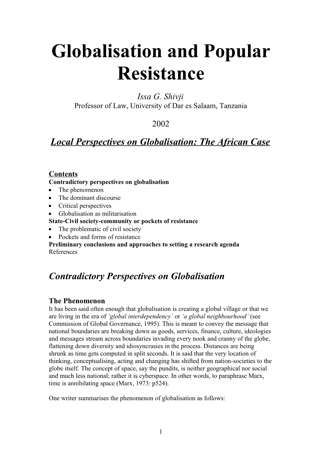 Globalisation and Popular Resistance