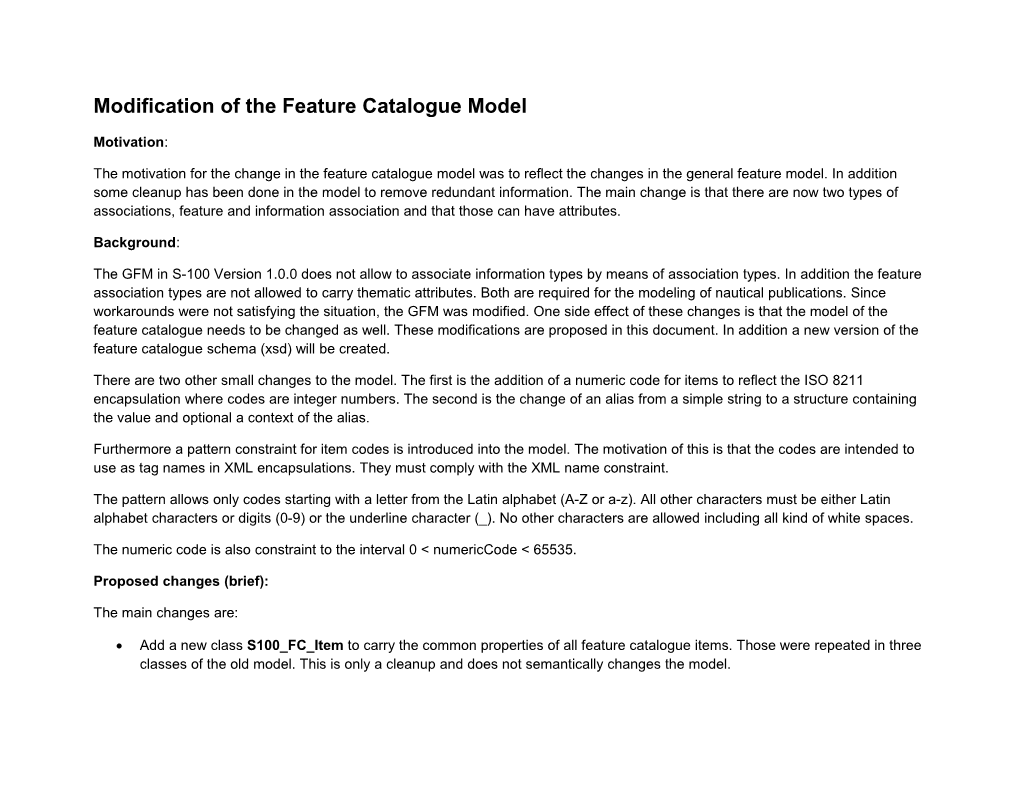 Modification of the Feature Catalogue Model