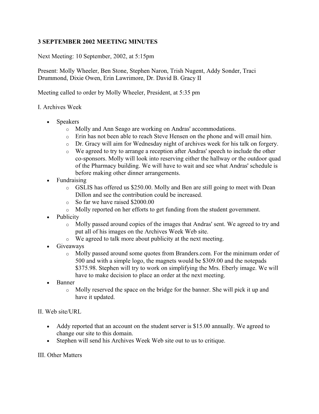 3 September 2002 Meeting Minutes