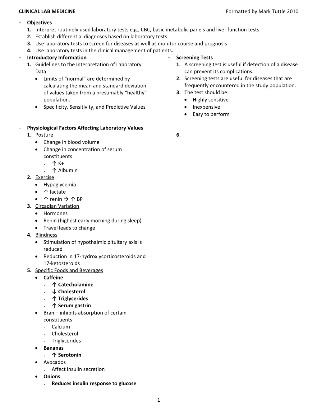 CLINICAL LAB MEDICINE Formatted by Mark Tuttle 2010