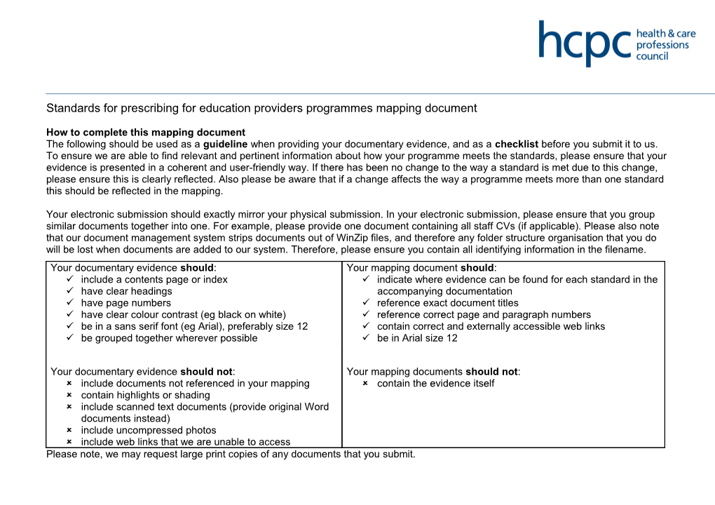 Standards for Prescribing for Education Providers Programmesmapping Document