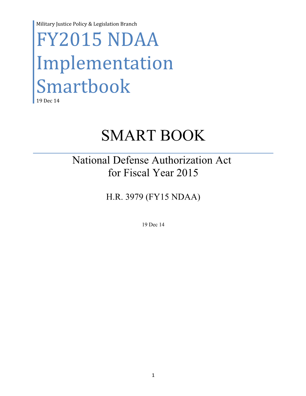 FY2015 NDAA Implementation Smartbook