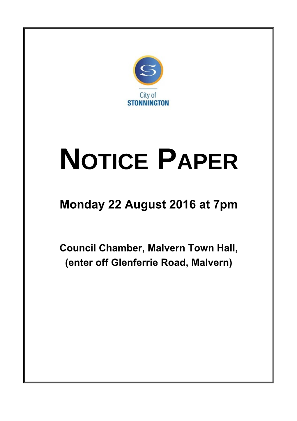 Agenda of Council Meeting - 22 August 2016