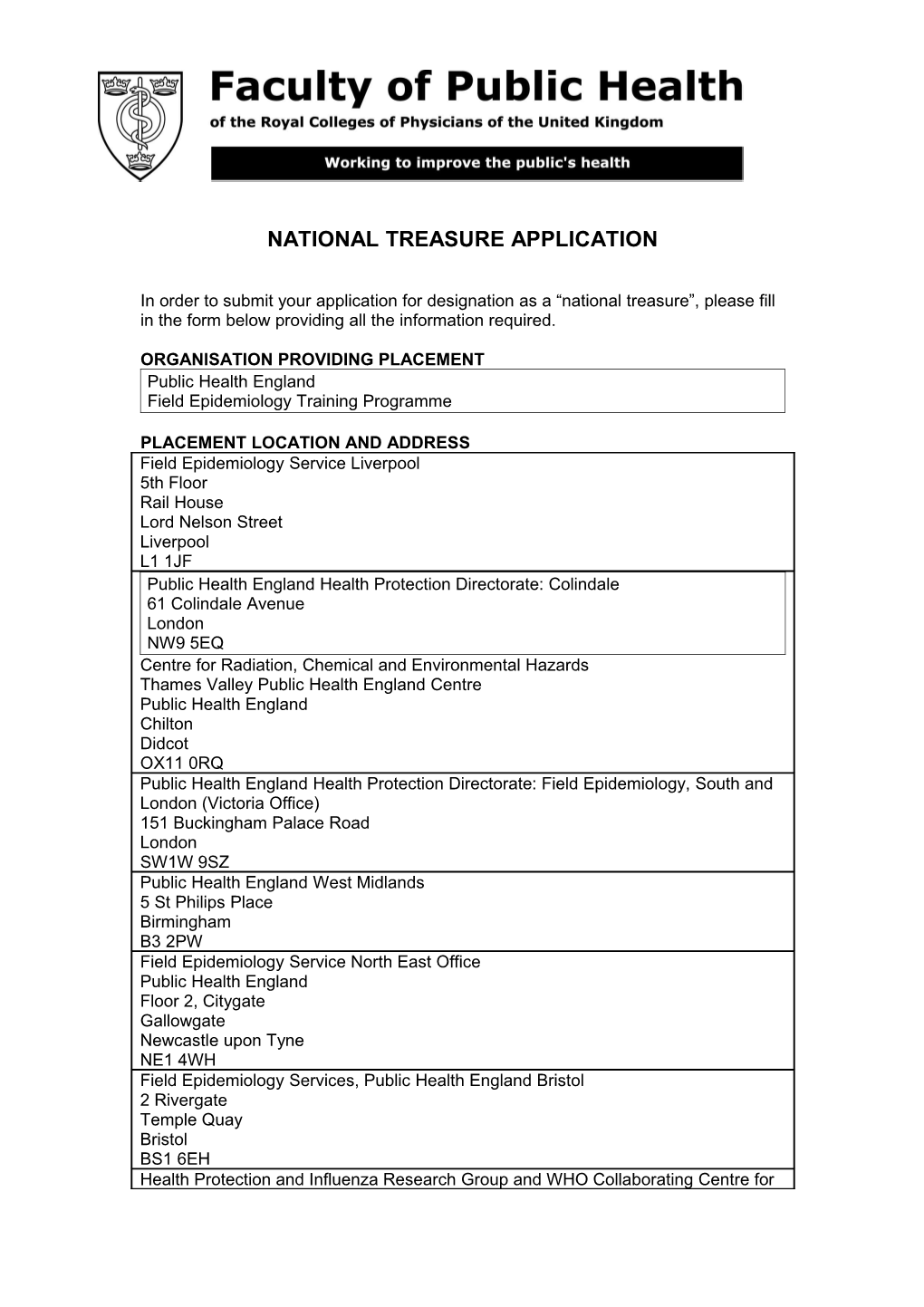National Treasure Application