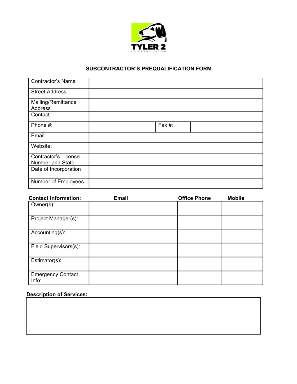 Subcontractor S Qualification Checklist