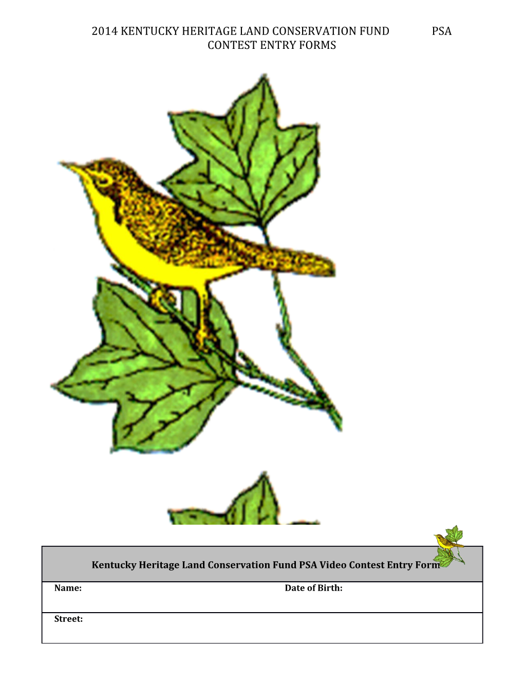 2014 Kentucky Heritage Land Conservation Fund Psa Contest Entry Forms