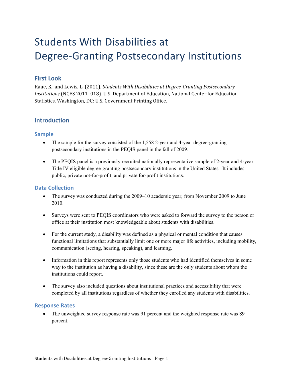 Presentation: Students with Disabilities at Degree-Granting Postsecondary Institutions