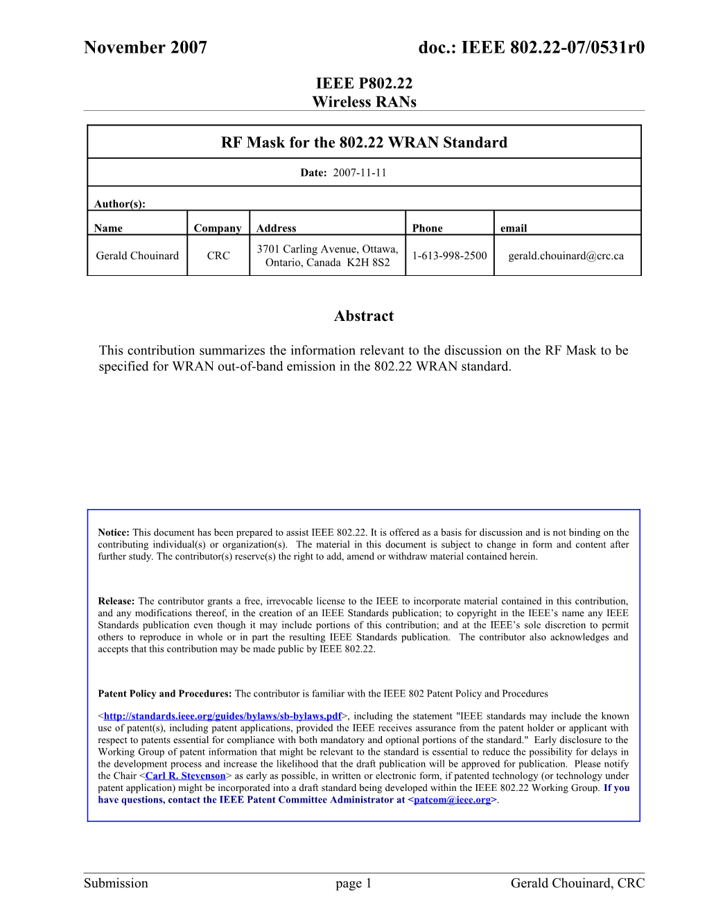 1. RF Mask Deduced from the Functional Requirement Document