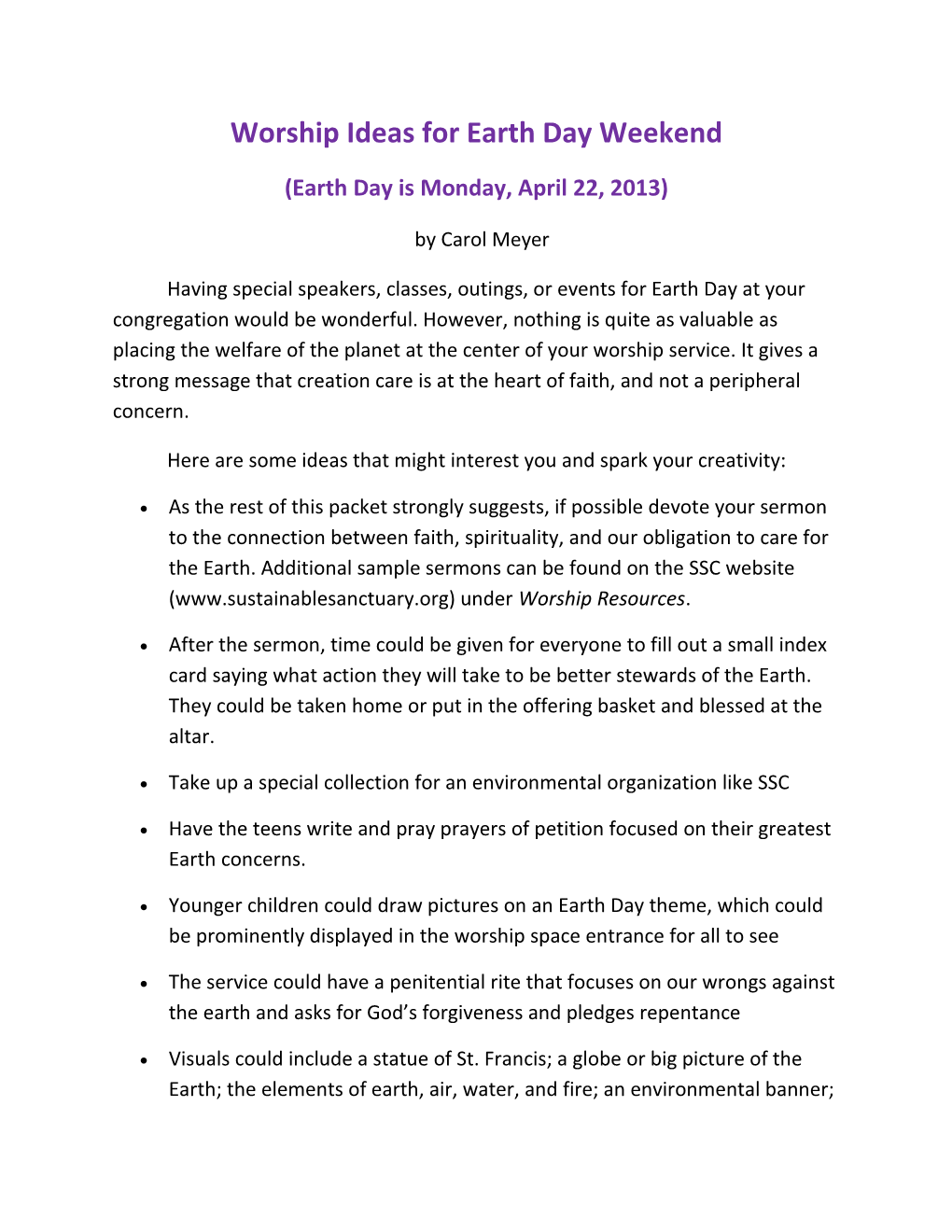 Worship Ideas for Earth Day Weekend