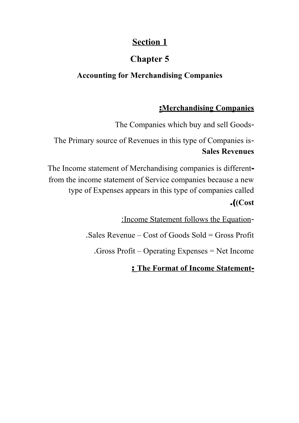 Accounting for Merchandising Companies