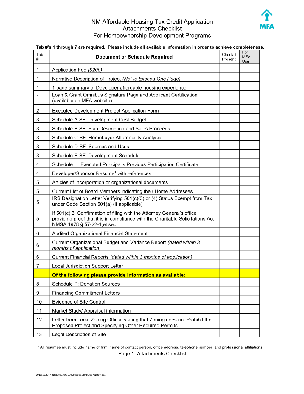 Low Income Housing Tax Credit Application