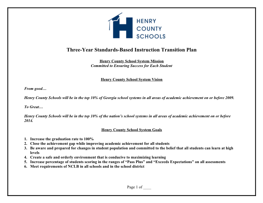 Three-Year Standards-Based Instruction Transition Plan