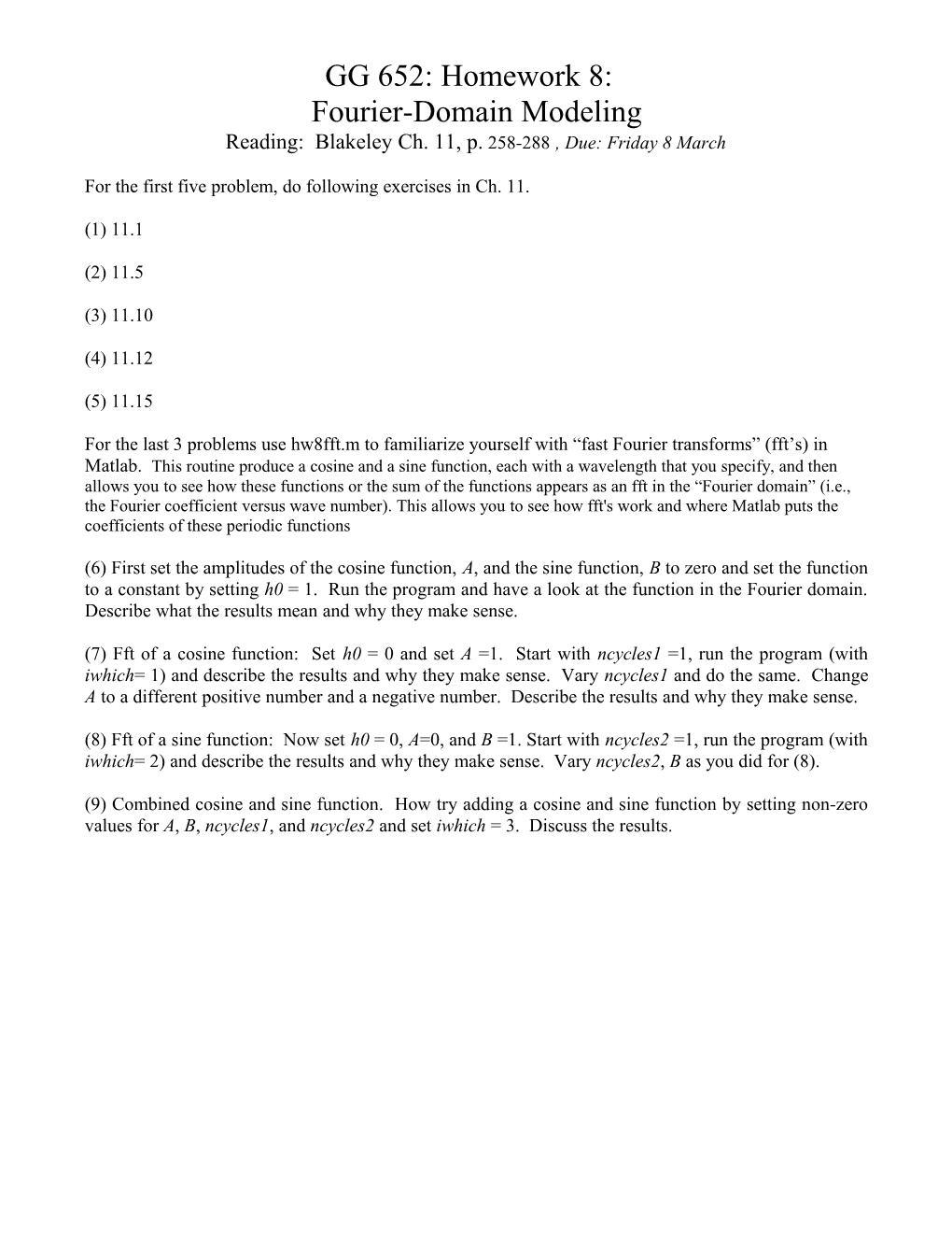 GG 652: Homework 8: Fourier-Domain Modeling