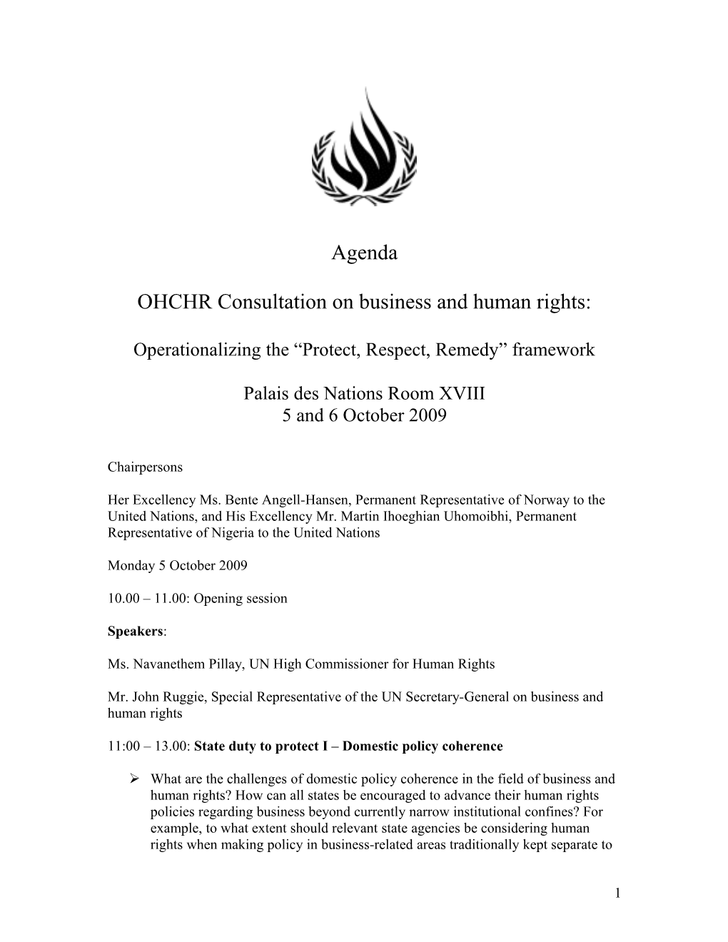 OHCHR Consultation on Business and Human Rights