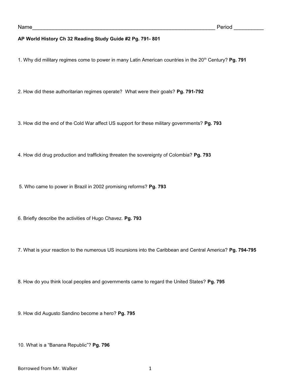 AP World History Ch 32 Reading Study Guide #2 Pg. 791- 801