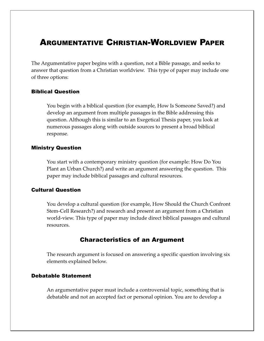 Argumentative Christian-Worldview Paper