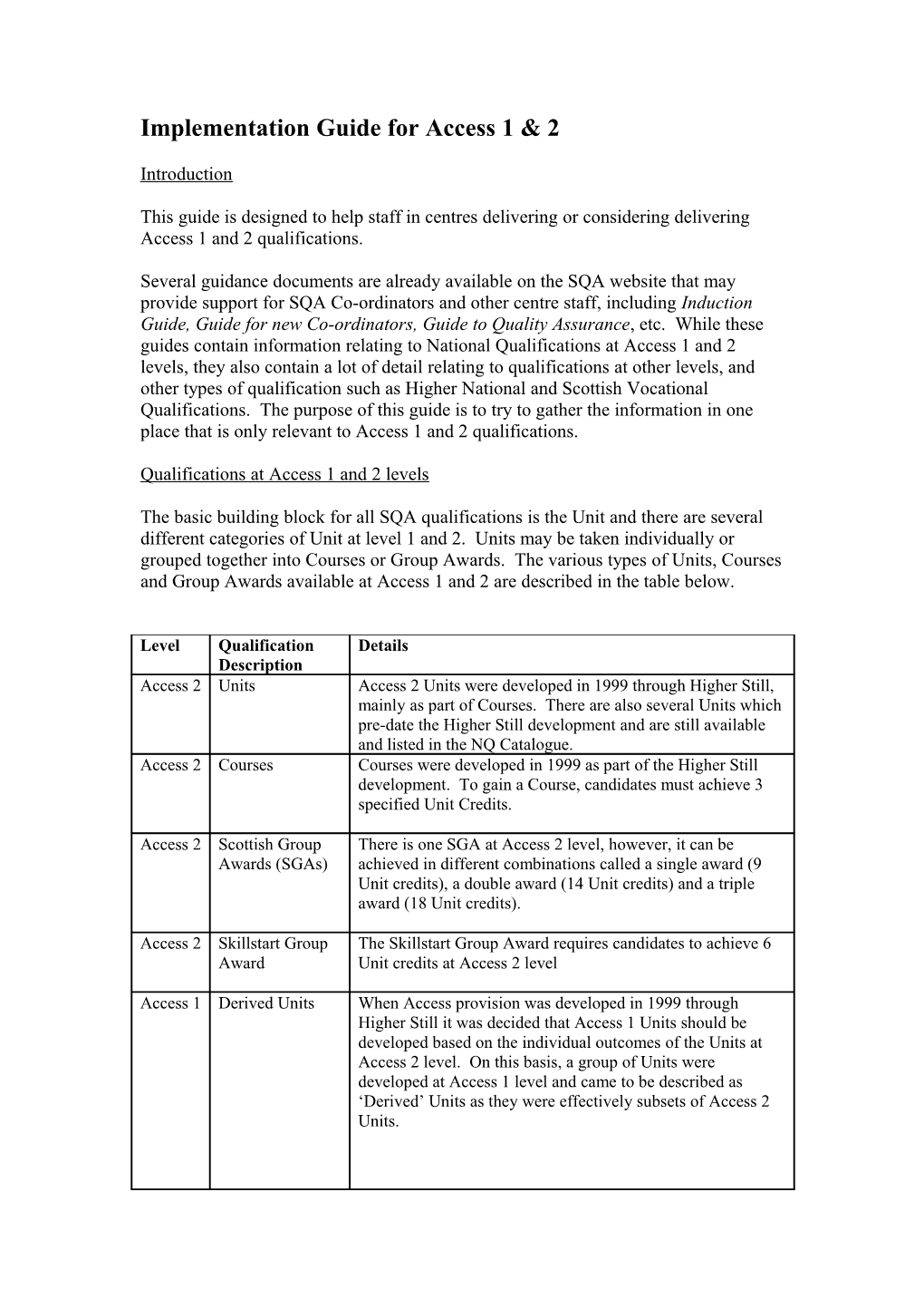 Operational Guide for Access 1 & 2