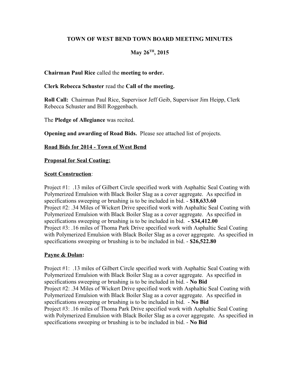 Town of West Bend Town Board Meeting Minutes