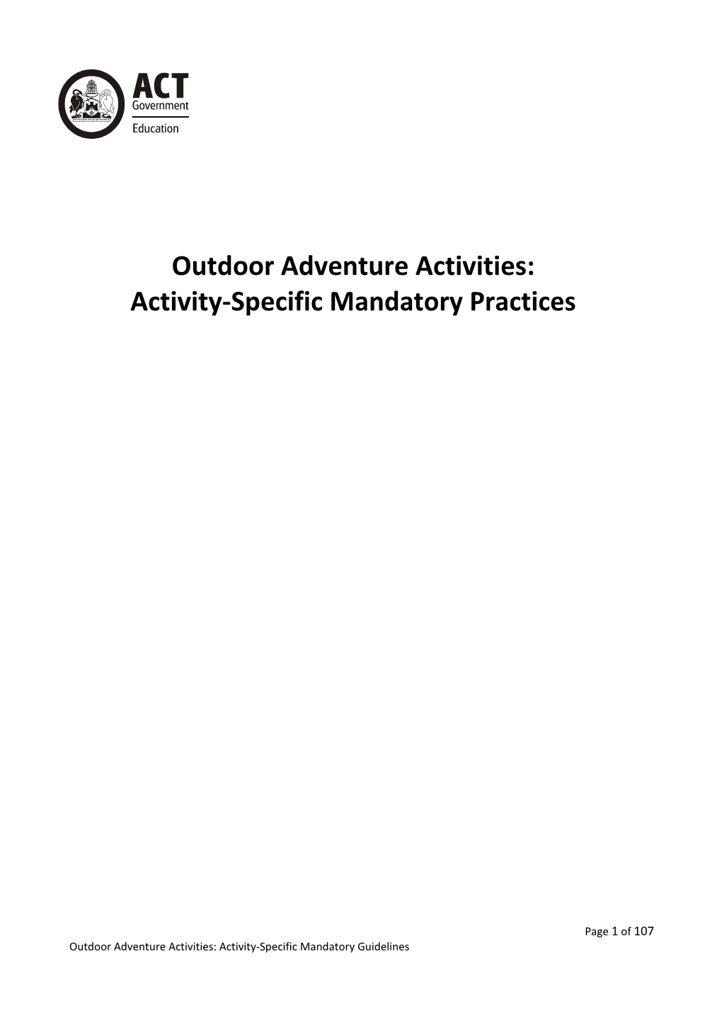 Outdoor Adventure Activities Policy and Mandatory Procedures