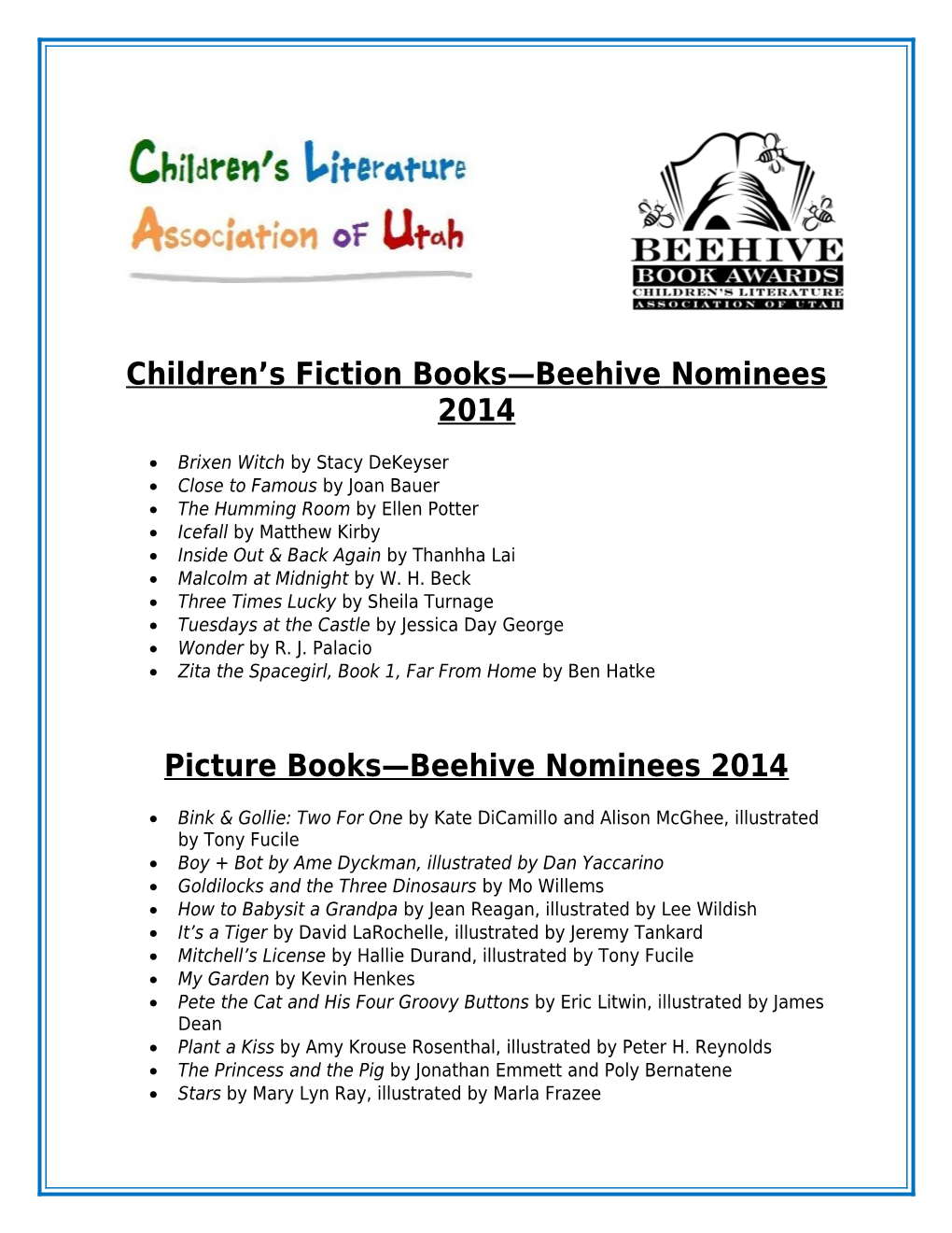 Children S Fiction Books Beehive Nominees 2014