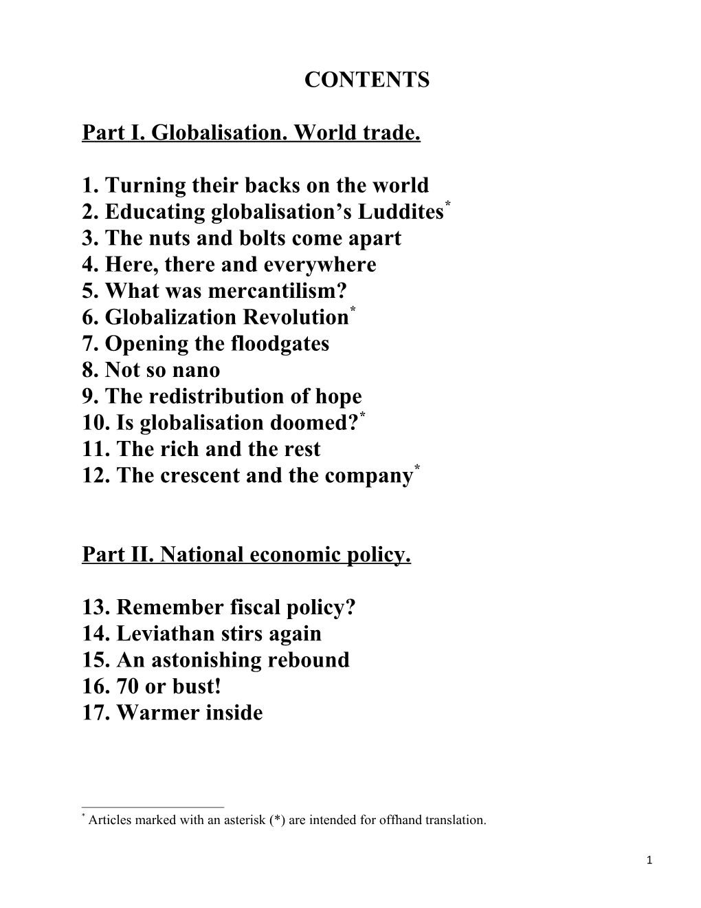 Part I. Globalisation. World Trade