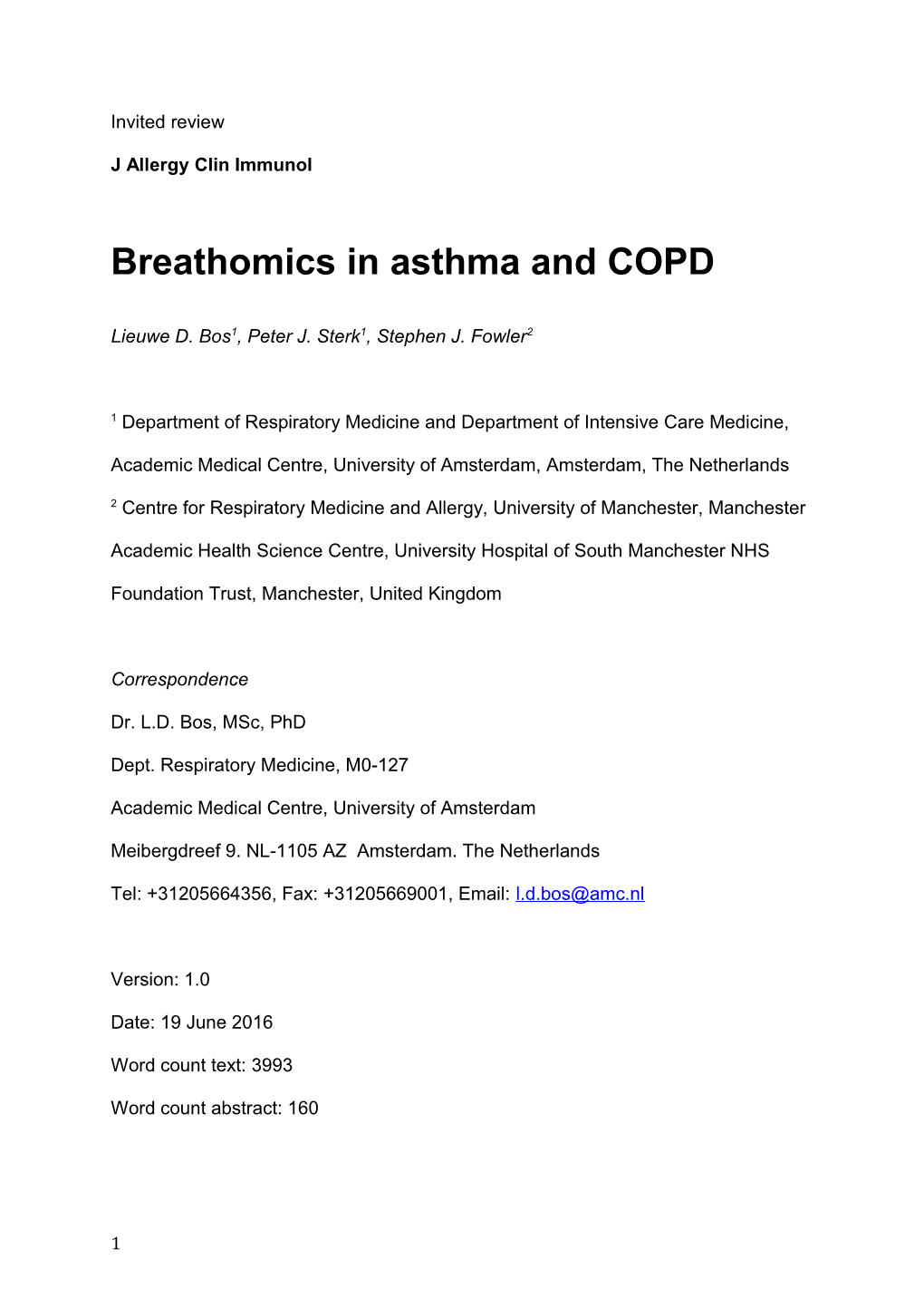 Breathomics in Asthma and COPD