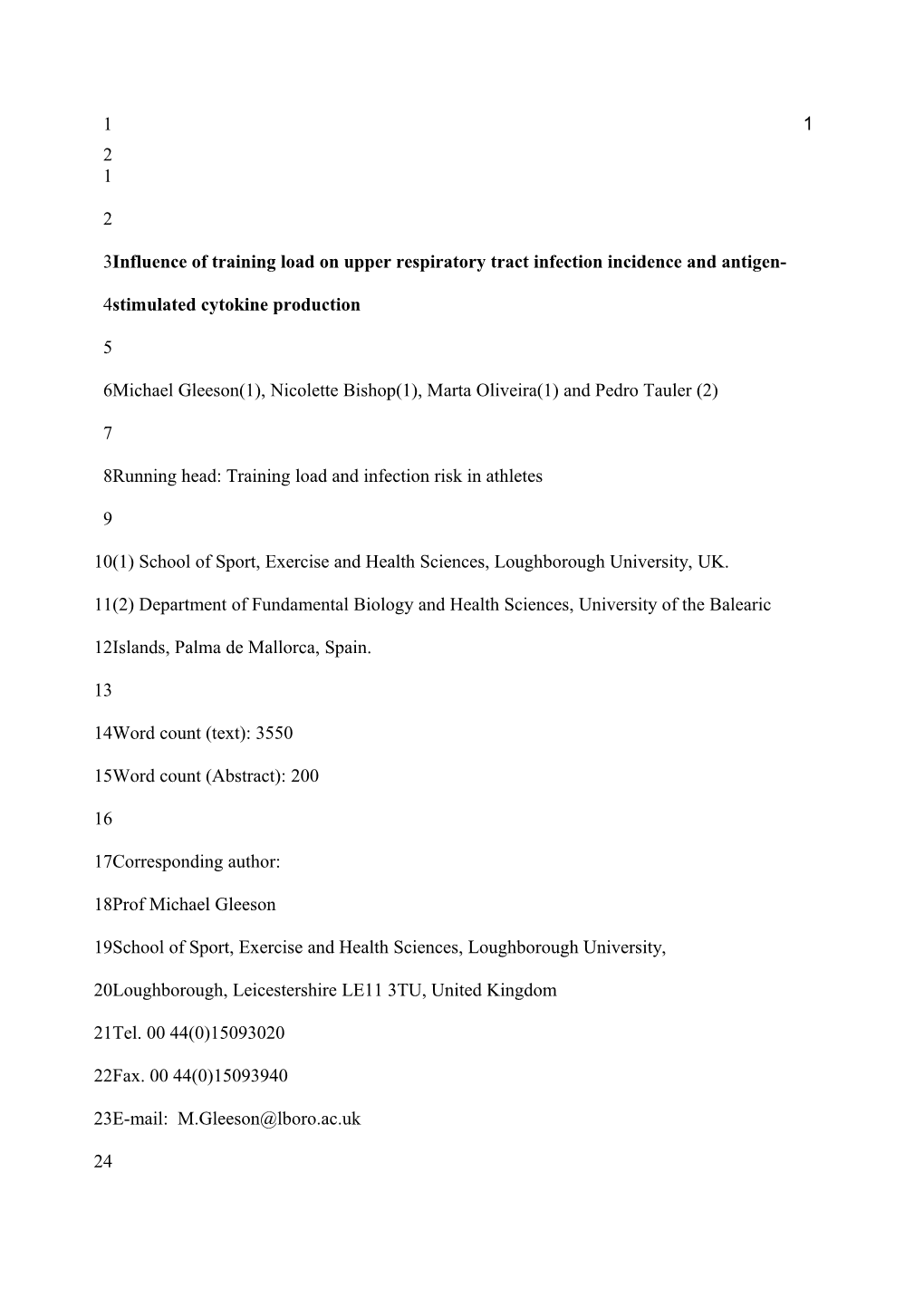 Influence of Training Load on Upper Respiratory Tract Infection Incidence And