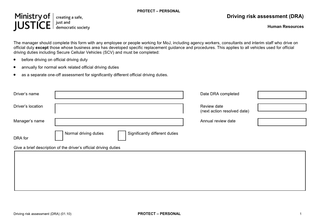 Driving Risk Assessment Form (DRA)