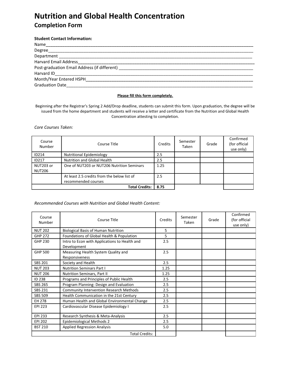 Student Contact Information s1