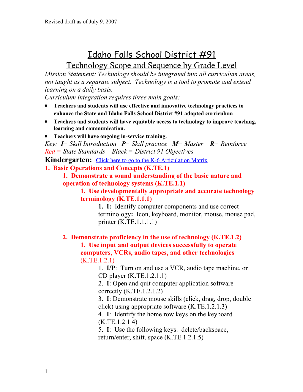 Technology Scope and Sequence by Grade Level