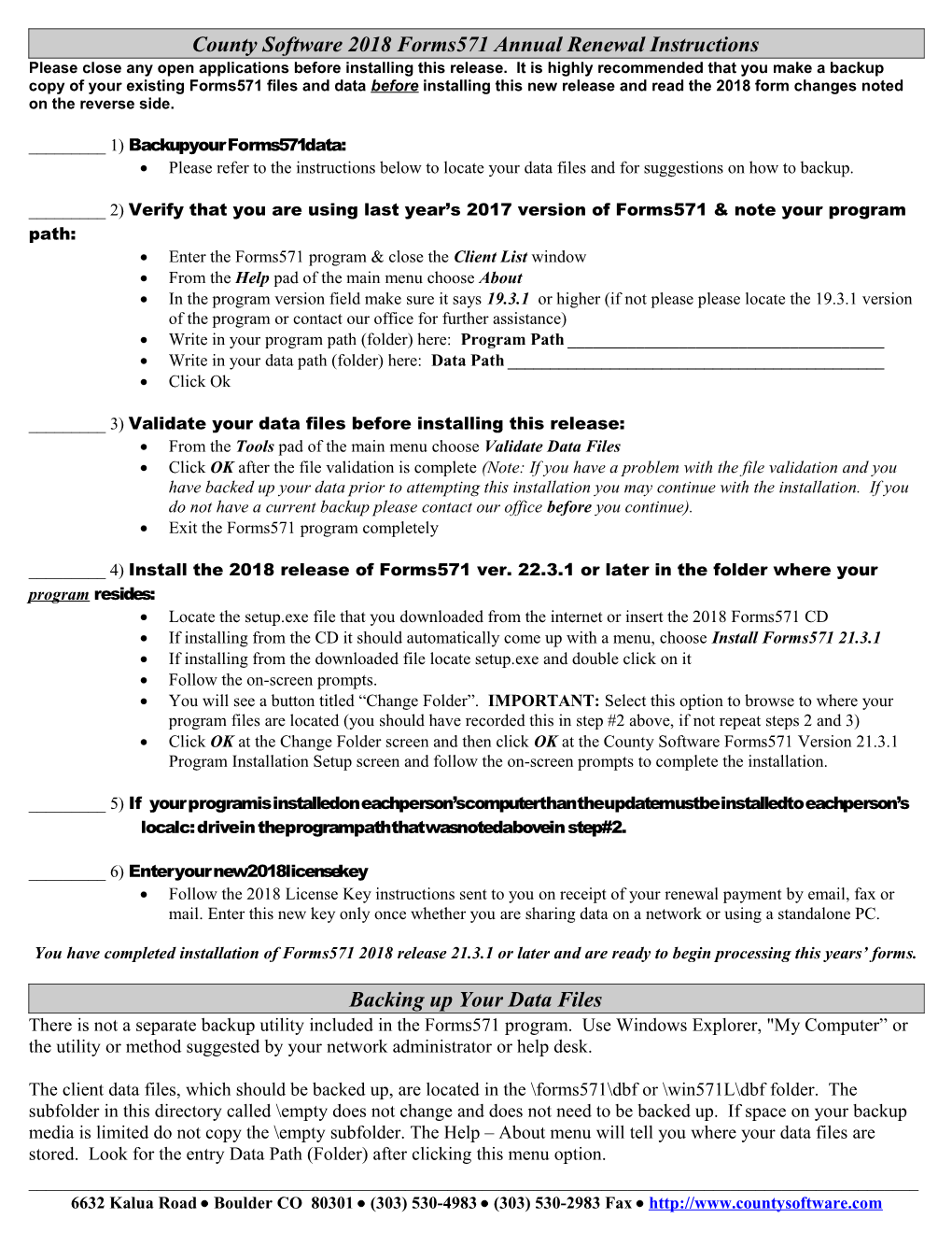 County Software 2018 Forms571 Annual Renewal Instructions