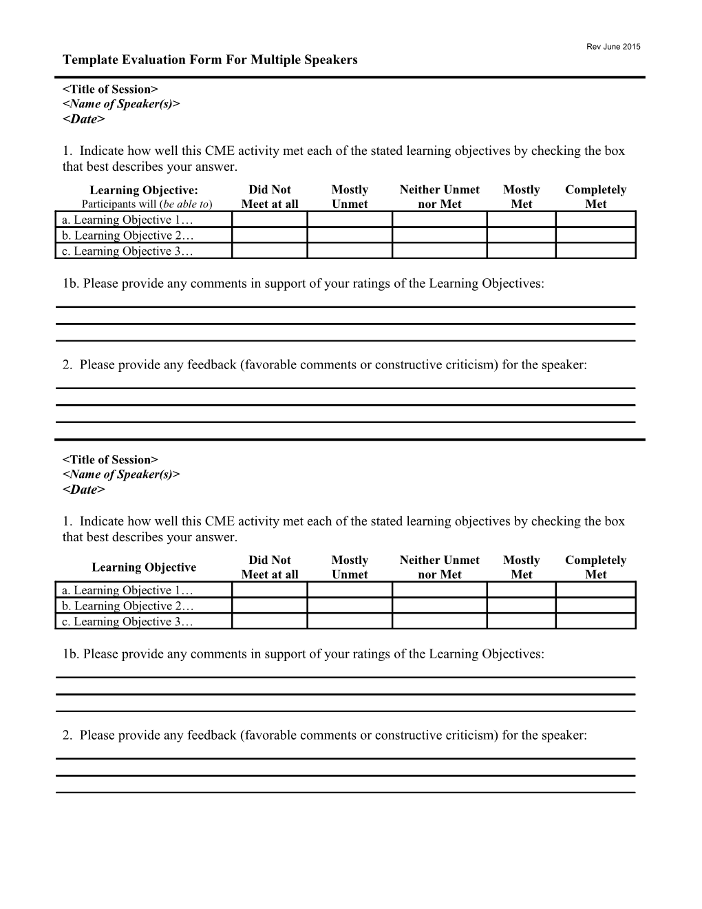 Appendix H: Template Evaluation Form