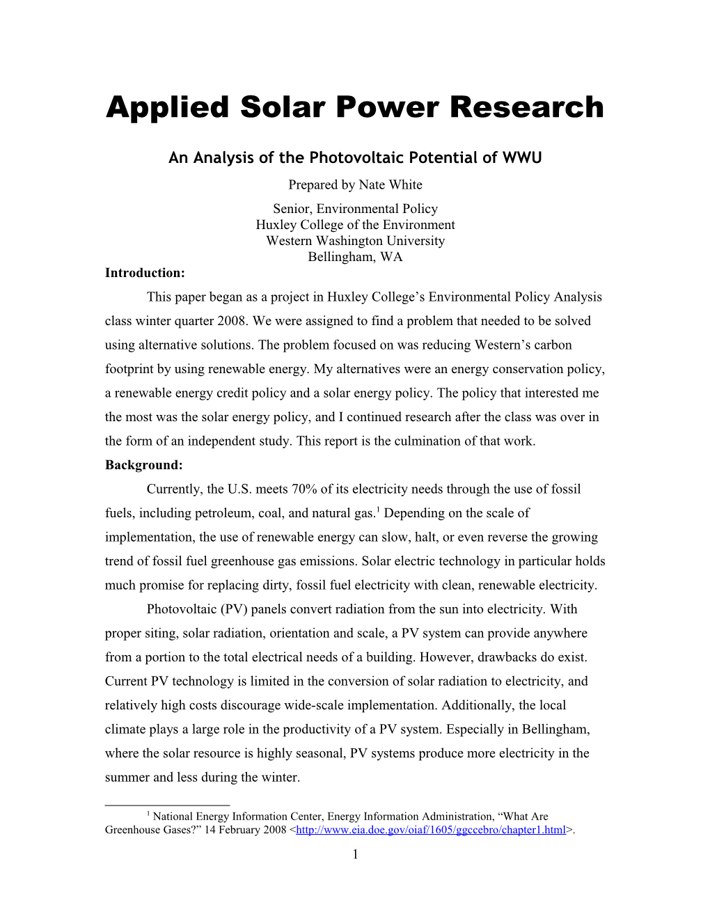 An Analysis of the Photovoltaic Potential of WWU