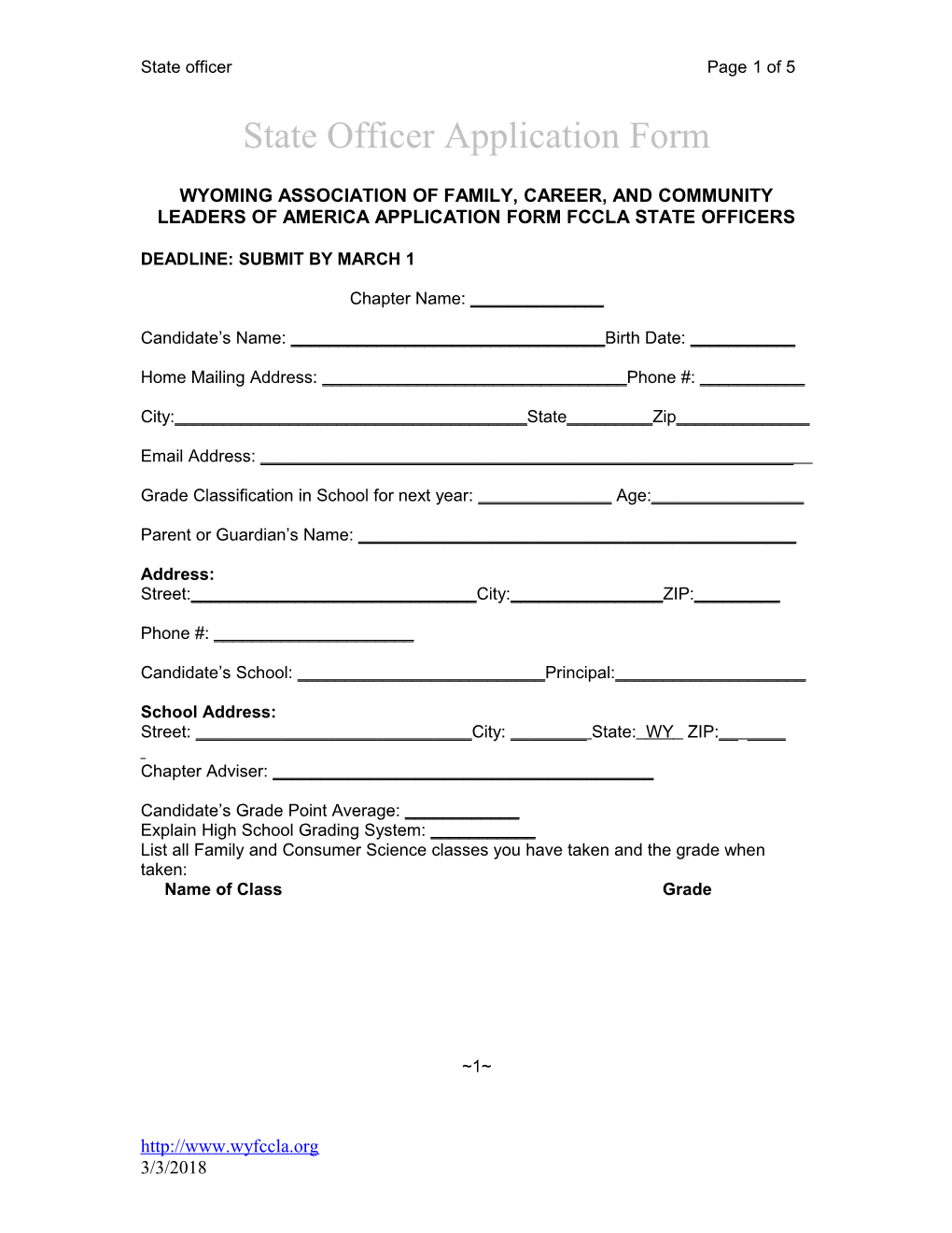 State Officer Application Form
