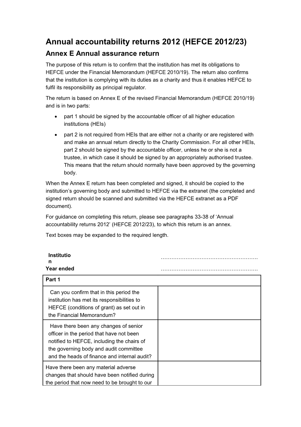 Annual Accountability Returns 2012: Annex E