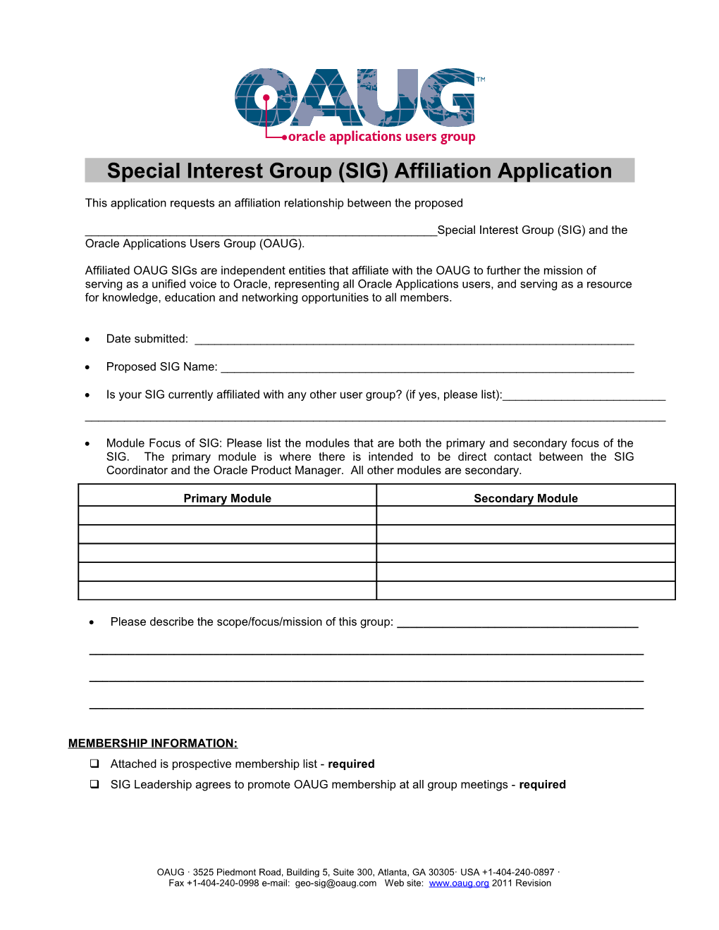 Special Interest Group Affiliation Agreement